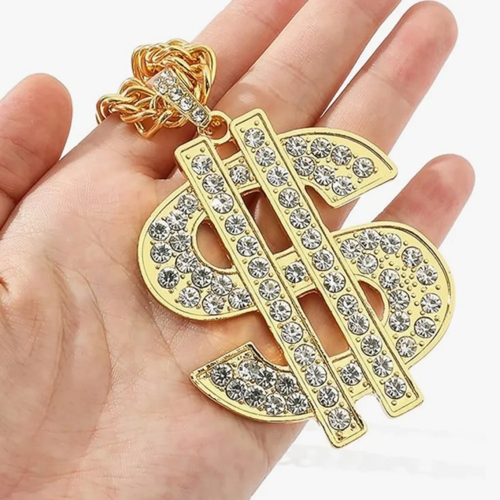 Huge Thick Big Gold Color Necklace Dollar Sign Jewelry